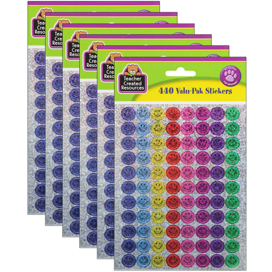 Mini Happy Face Sparkle Stickers Valu-Pak, Multi Color, 440 Per Pack, 6 Packs - Loomini