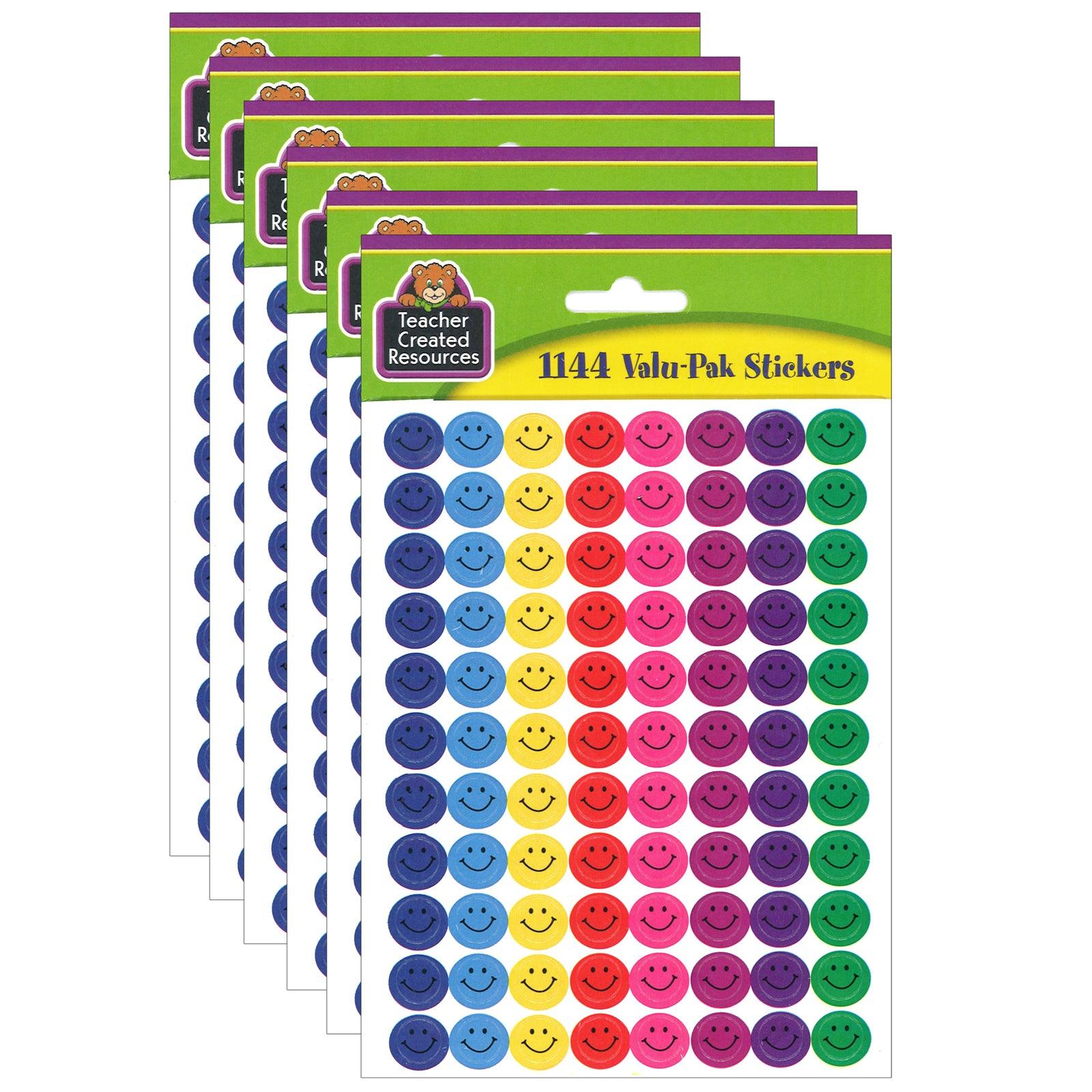 Mini Happy Face Stickers Valu-Pak, Multi Color, 1,144 Per Pack, 6 Packs - Loomini