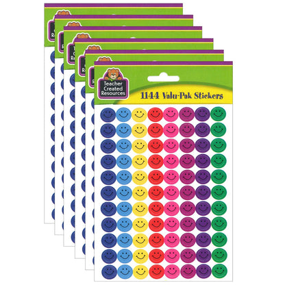 Mini Happy Face Stickers Valu-Pak, Multi Color, 1,144 Per Pack, 6 Packs - Loomini