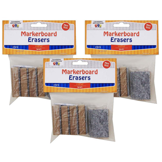 Mini Markerboard Erasers, 5 Per Pack, 3 Packs - Loomini