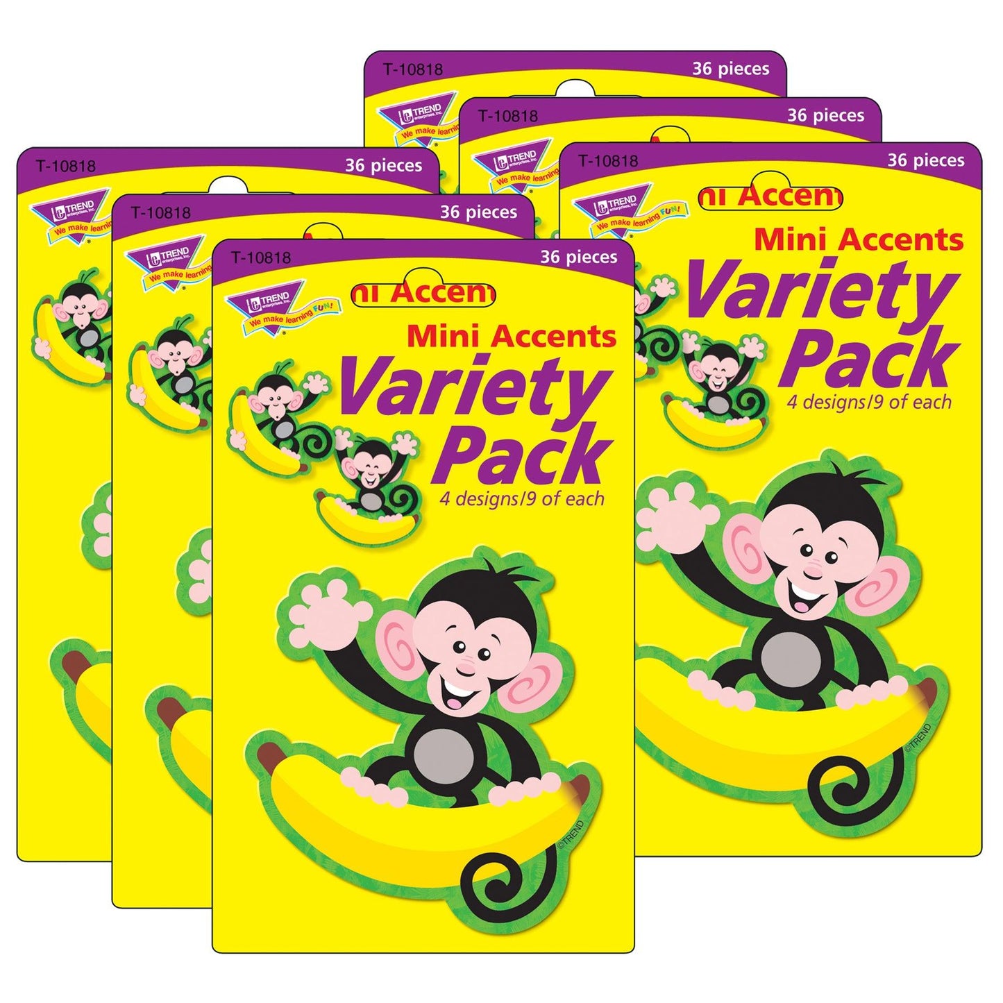 Monkeys and Bananas Mini Accents Variety Pack, 36 Per Pack, 6 Packs - Loomini