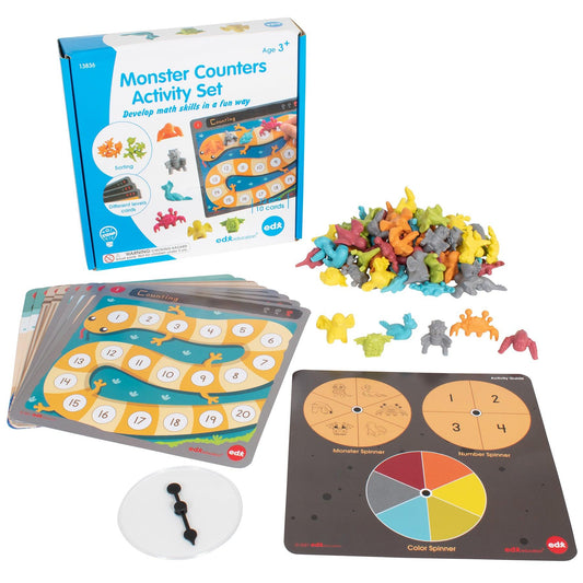 Monster Counters Activity Set - Set of 36 - 10 Double-Sided Activity Boards - Loomini