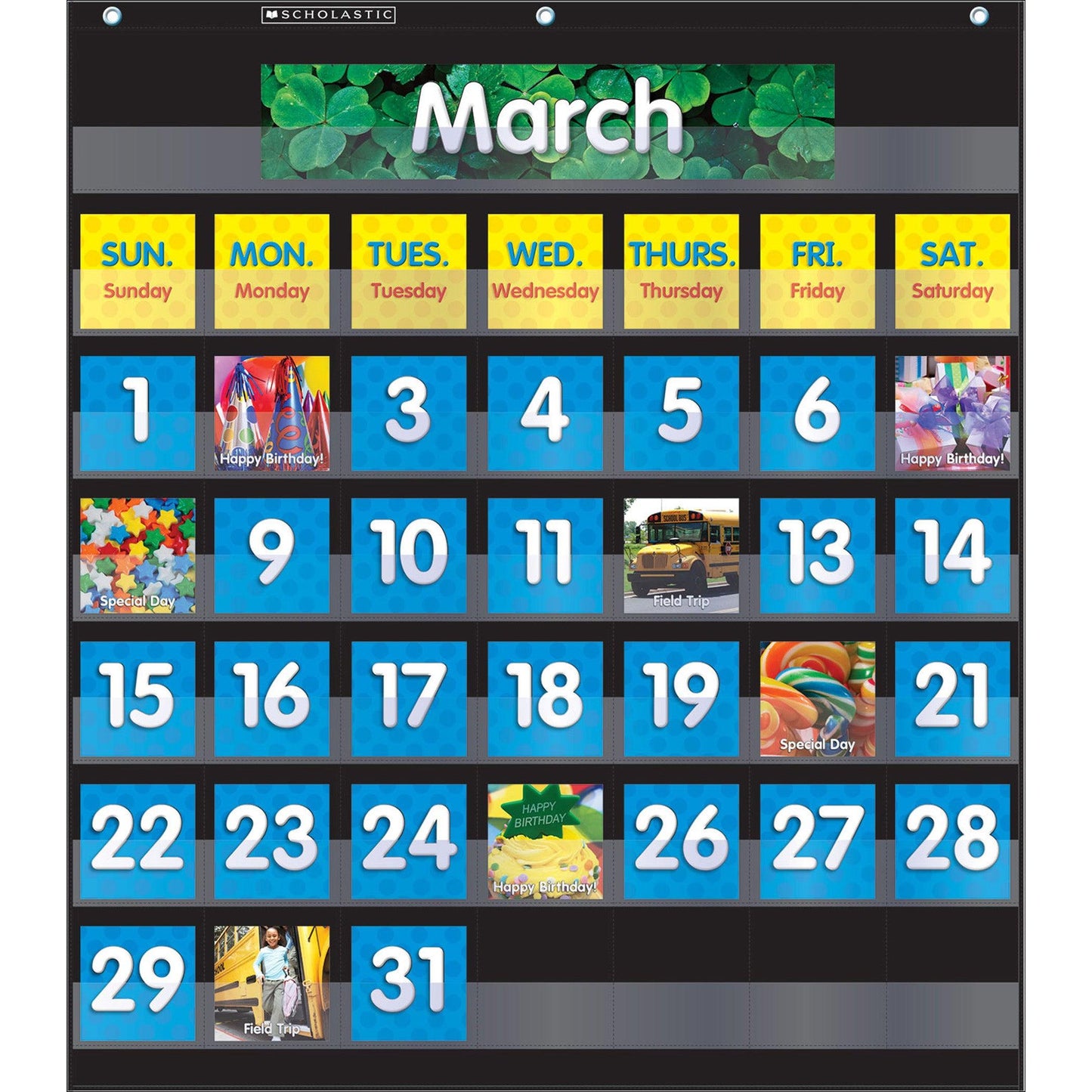 Monthly Calendar Pocket Chart with Cards, Black - Loomini