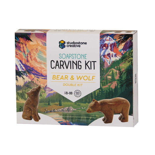 Mothers Day Gift - Bear & Wolf Double Soapstone Carving Kit - Loomini