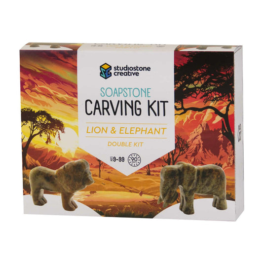 Mothers Day Gift - Lion & Elephant Double Carving Kit - Loomini