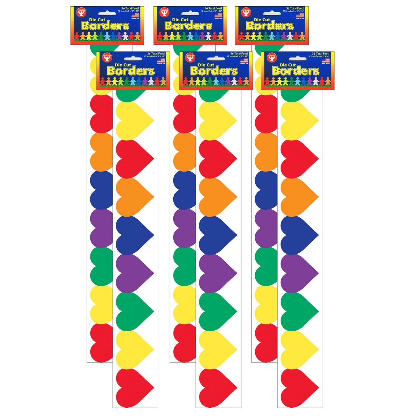 Multi-Color Hearts Border, 36 Feet Per Pack, 6 Packs - Loomini