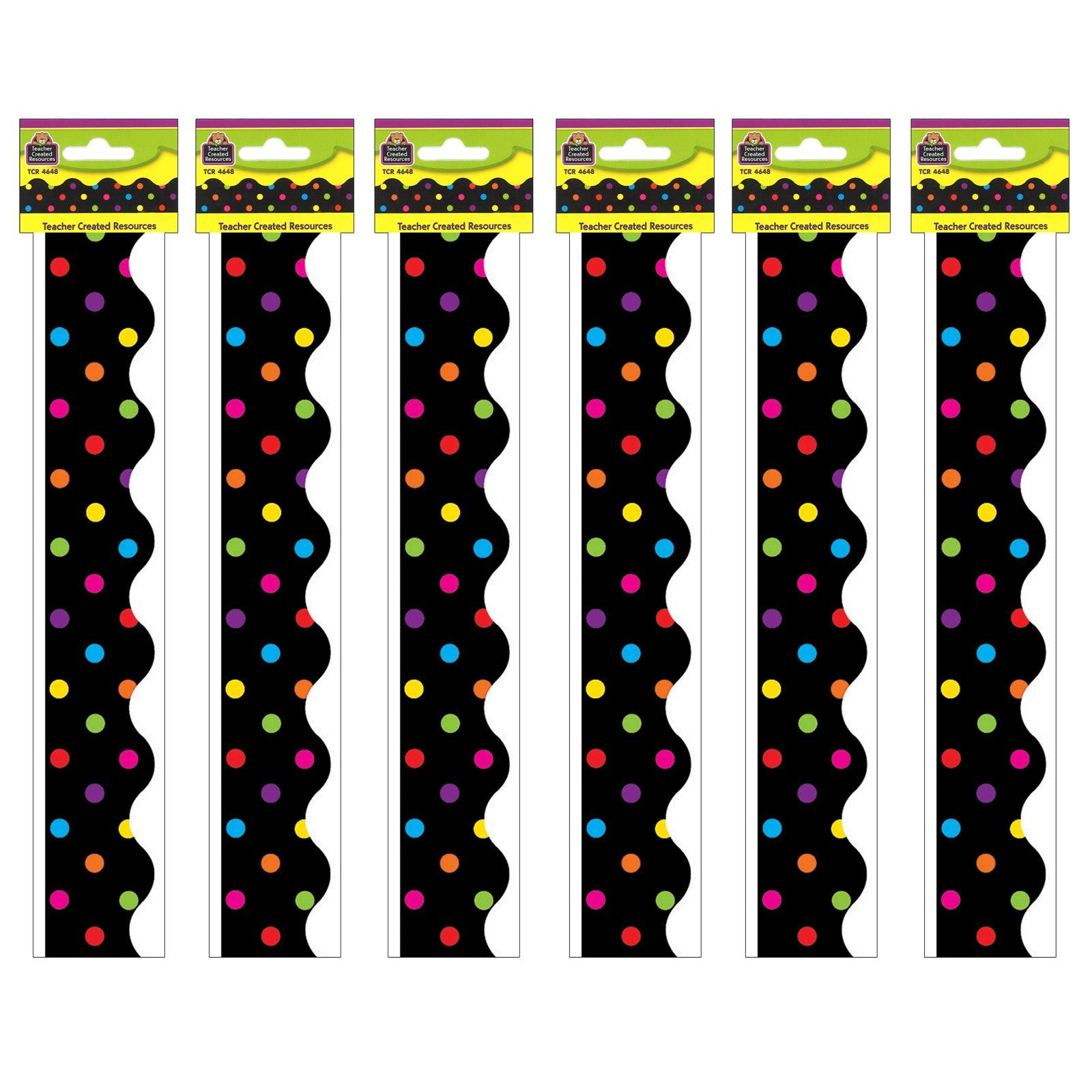 Multicolor Dots on Black Scalloped Border Trim, 35 Feet Per Pack, 6 Packs - Loomini