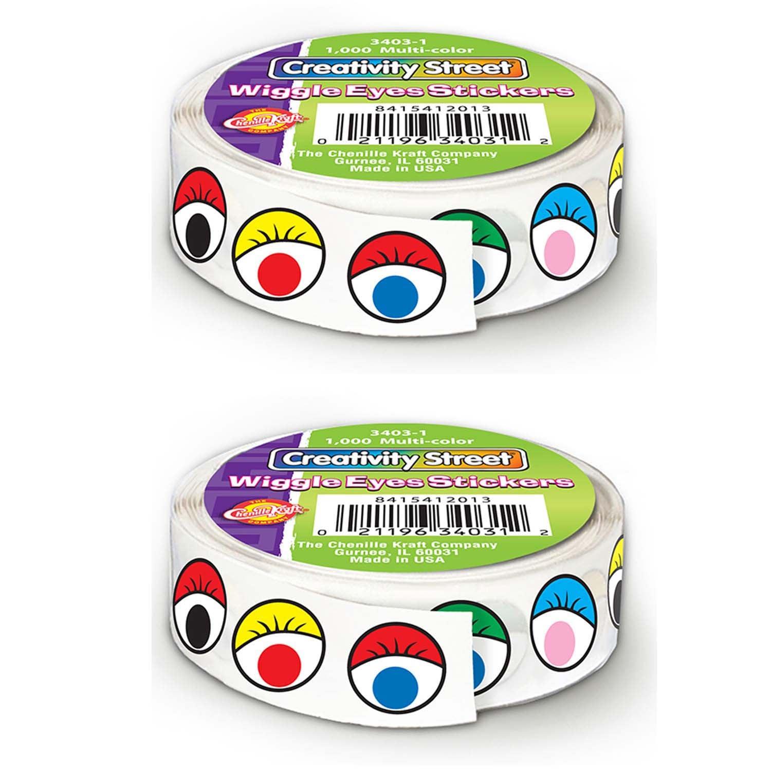Multicolor Wiggle Eyes Stickers Roll, 2 Rolls - Loomini