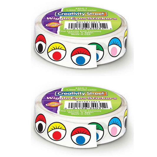 Multicolor Wiggle Eyes Stickers Roll, 2 Rolls - Loomini