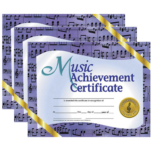 Music Achievement Certificate, 8.5" x 11", 30 Per Pack, 3 Packs - Loomini