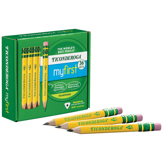 My First® Short Wooden Pencils, Large Triangle Barrel, Sharpened, #2 HB Soft, With Eraser, Yellow, 36 Count - Loomini