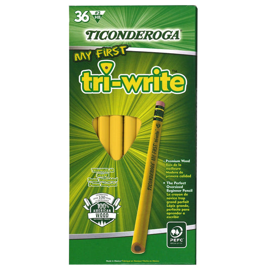 My First Tri-Write Primary Size No. 2 Pencils with Eraser, Box of 36 - Loomini
