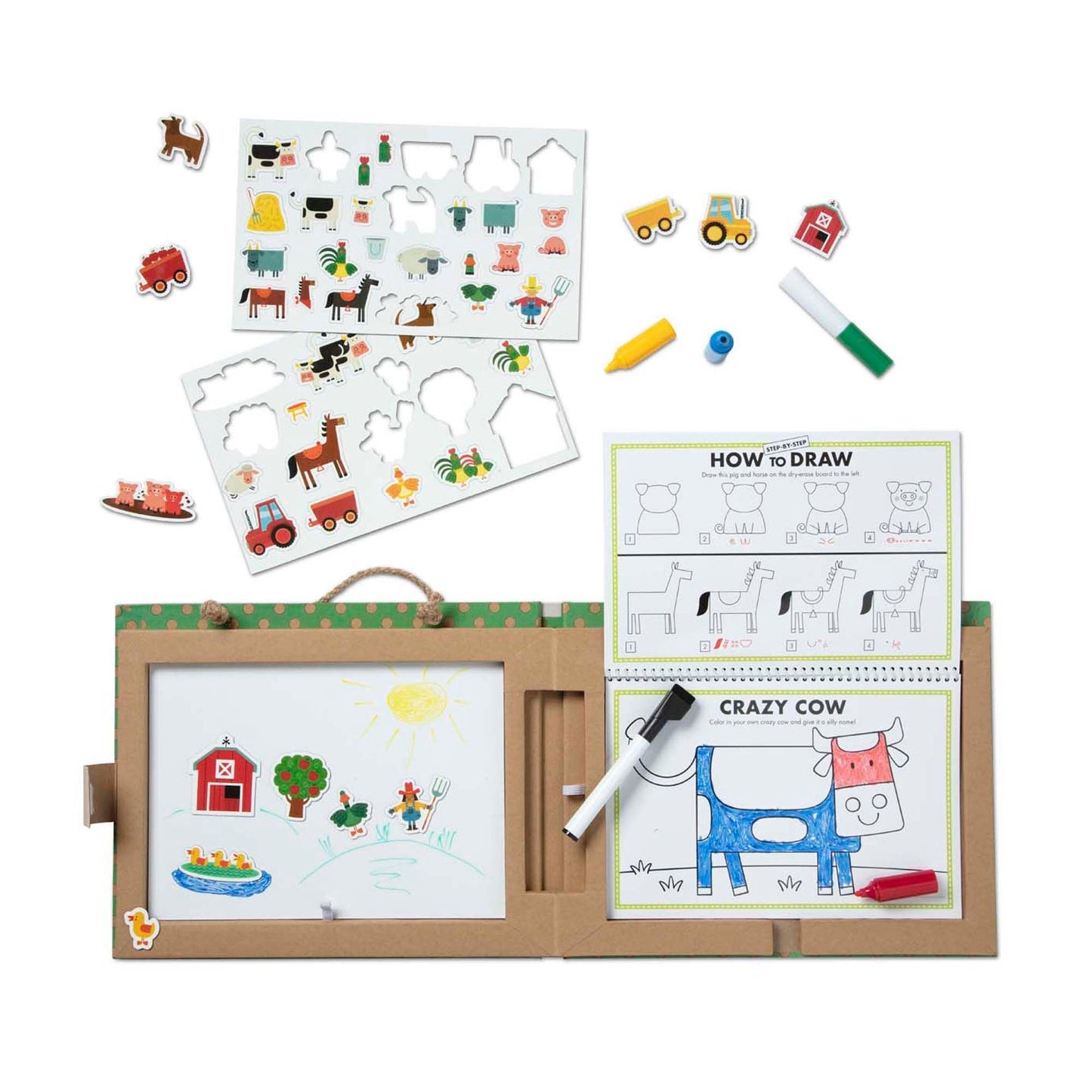 Natural Play: Play, Draw, Create Reusable Drawing & Magnet Kit - Farm - Loomini