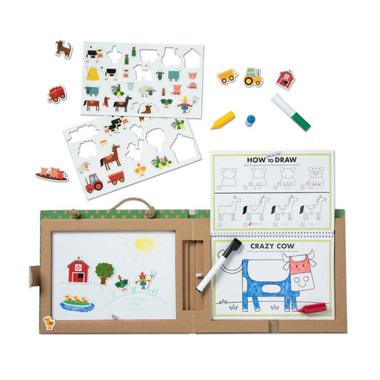 Natural Play: Play, Draw, Create Reusable Drawing & Magnet Kit - Farm - Loomini