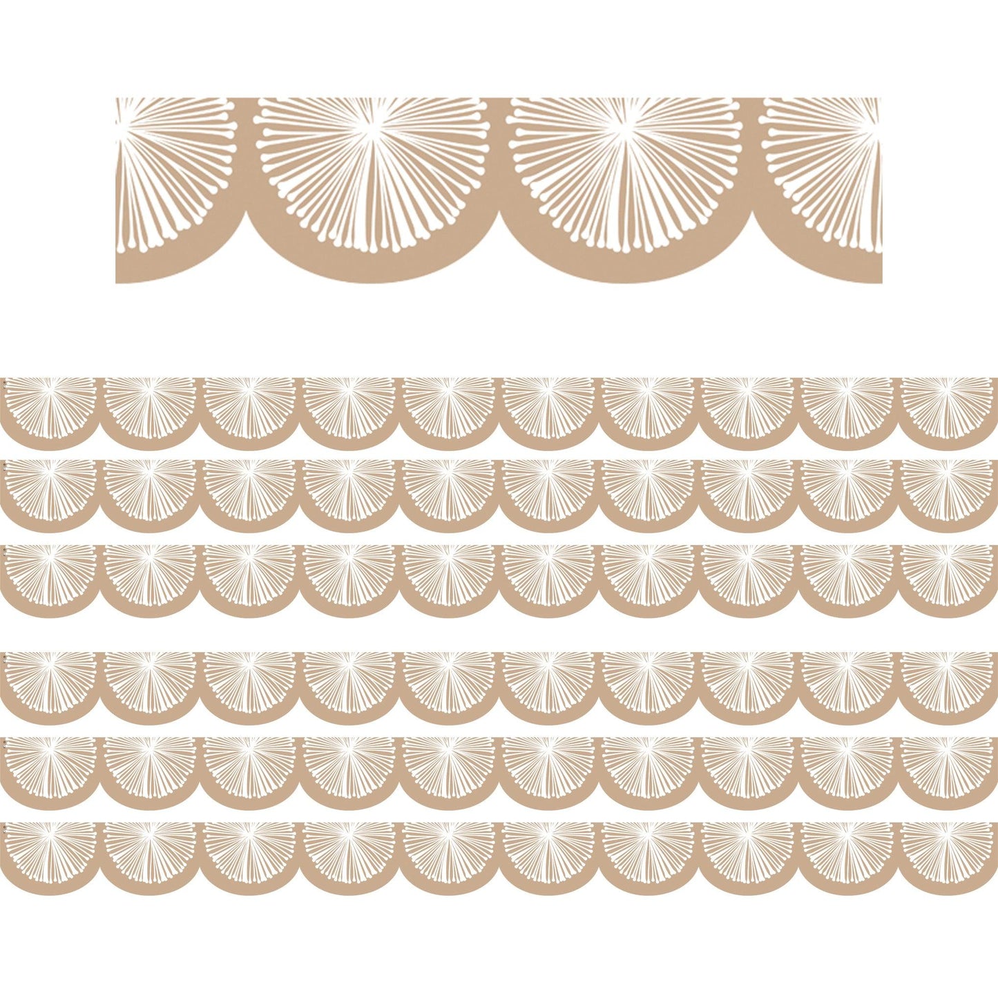 Natural Poms Scalloped Die-Cut Border Trim, 35 Feet Per Pack, 6 Packs - Loomini