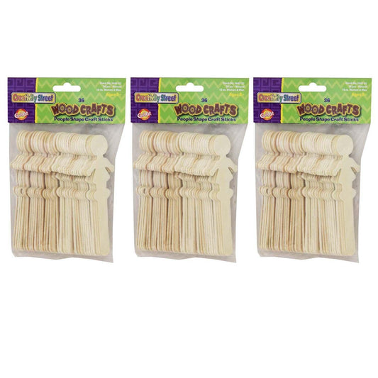 Natural Wood Craft Sticks, People, 5.5" Tall, 36 Per Pack, 3 Packs - Loomini