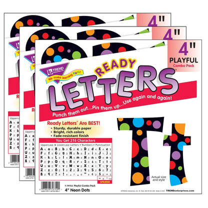 Neon Dots 4" Playful Combo Ready Letters®, 3 Packs - Loomini