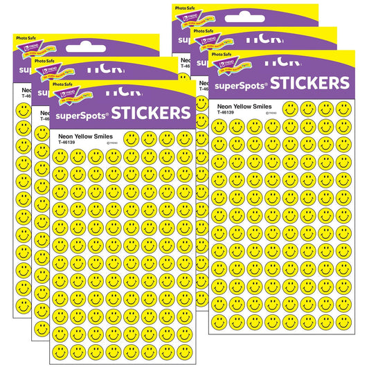 Neon Yellow Smiles superSpots® Stickers, 800 Per Pack, 6 Packs - Loomini