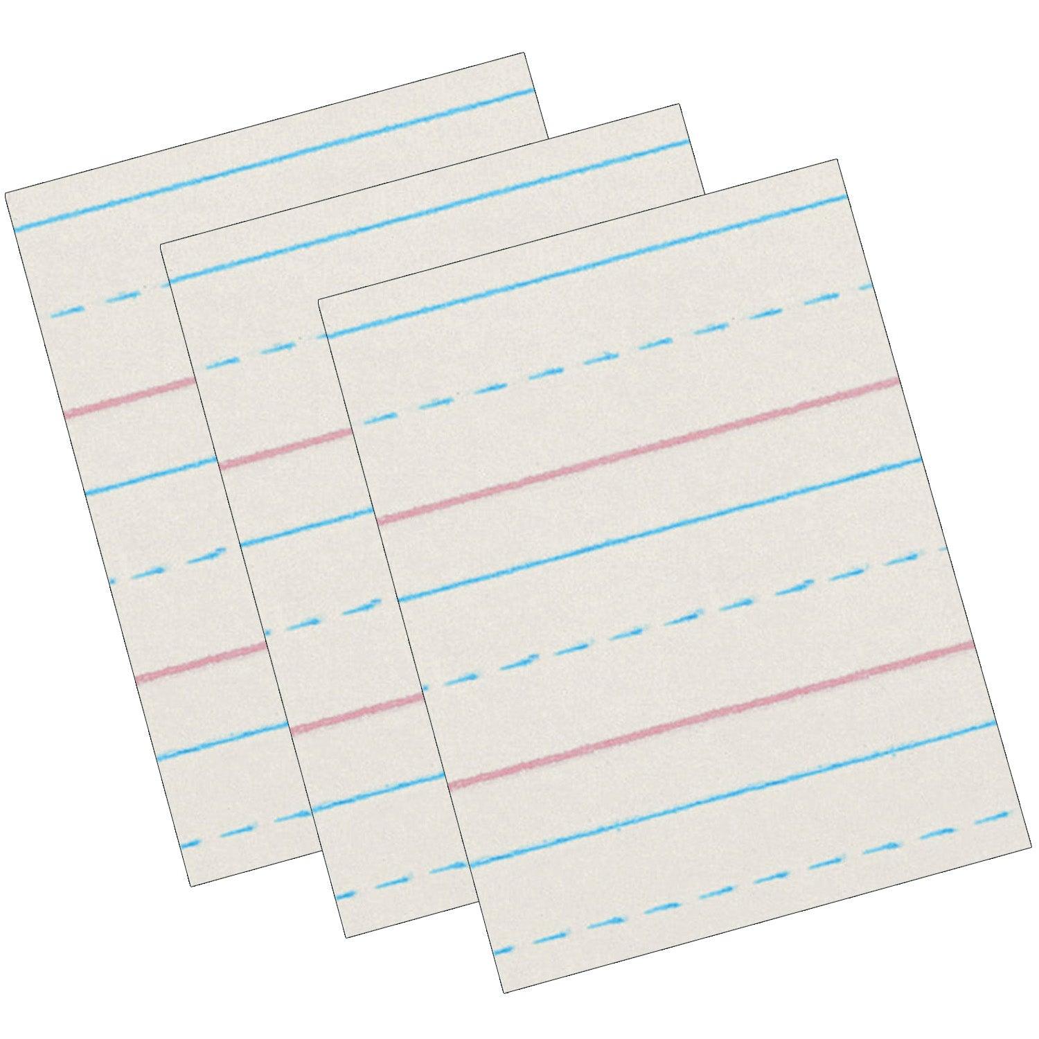 Newsprint Handwriting Paper, Dotted Midline, Grade 2, 1/2" x 1/4" x 1/4" Ruled Short, 8" x 10-1/2", 500 Sheets Per Pack, 3 Packs - Loomini