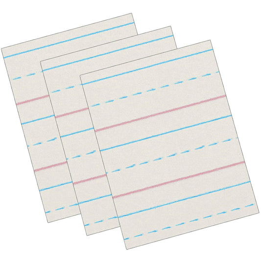 Newsprint Handwriting Paper, Dotted Midline, Grade 2, 1/2" x 1/4" x 1/4" Ruled Short, 8" x 10-1/2", 500 Sheets Per Pack, 3 Packs - Loomini