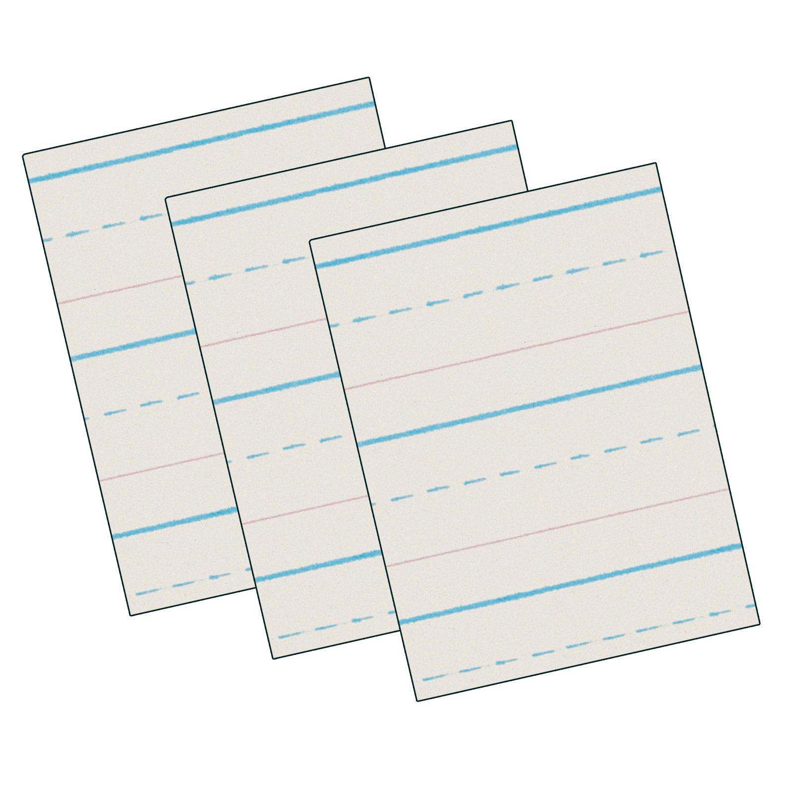 Newsprint Handwriting Paper, Skip-A-Line, Grade 1, 1/2" x 1/4" x 1/4" Ruled Long, 11" x 8-1/2", 500 Sheets Per Pack, 3 Packs - Loomini