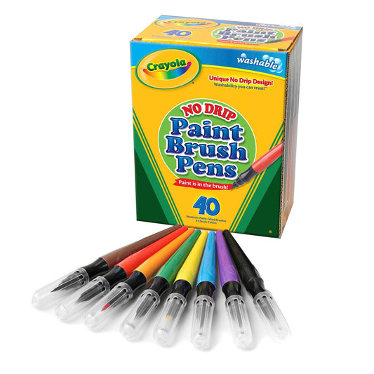 No-Drip Washable Paint Brush Pens, 8 Assorted Colors, 40 Count - Loomini