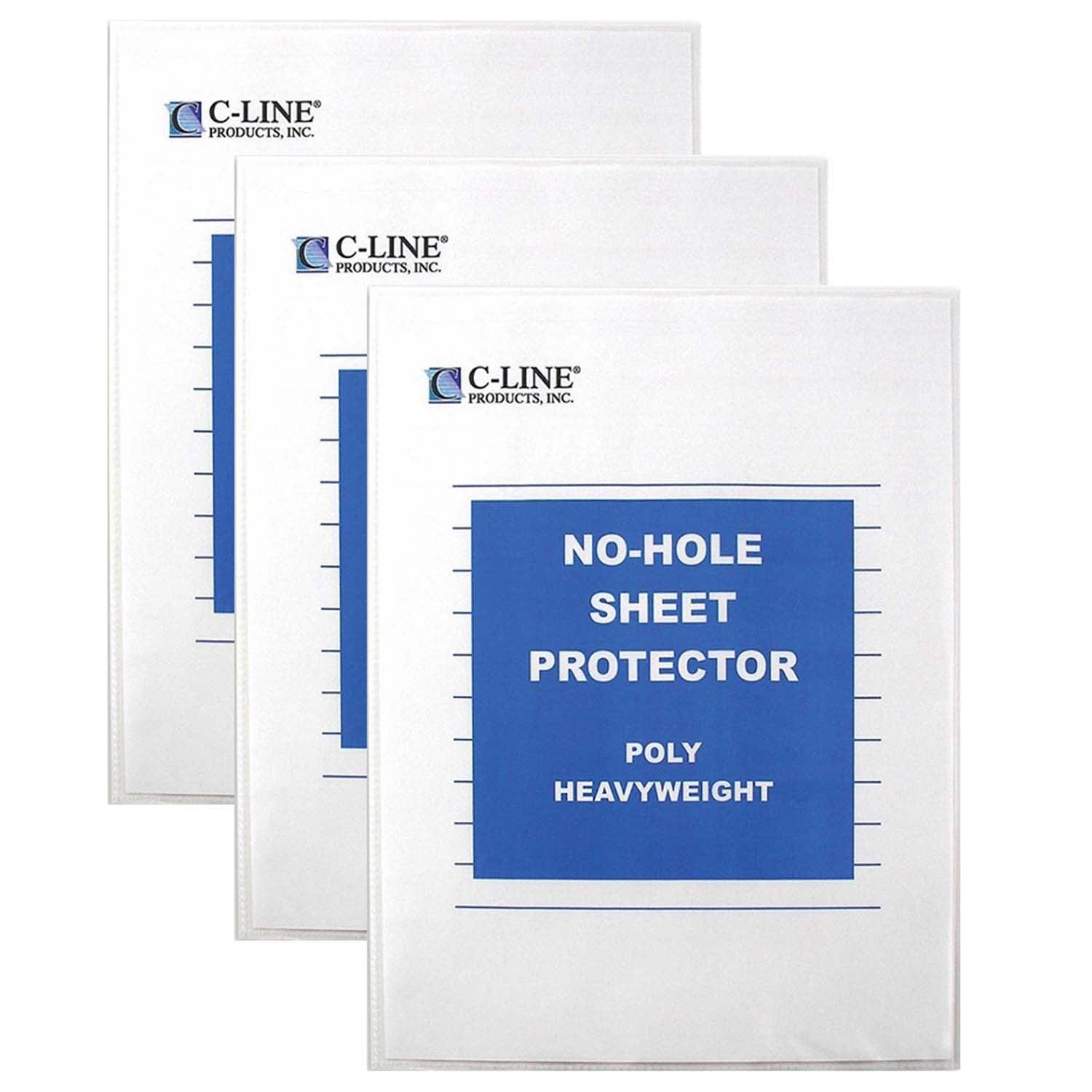 No-Hole Heavyweight Poly Sheet Protectors, Clear, Top Loading, 11" x 8-1/2", 25 Per Box, 3 Boxes - Loomini