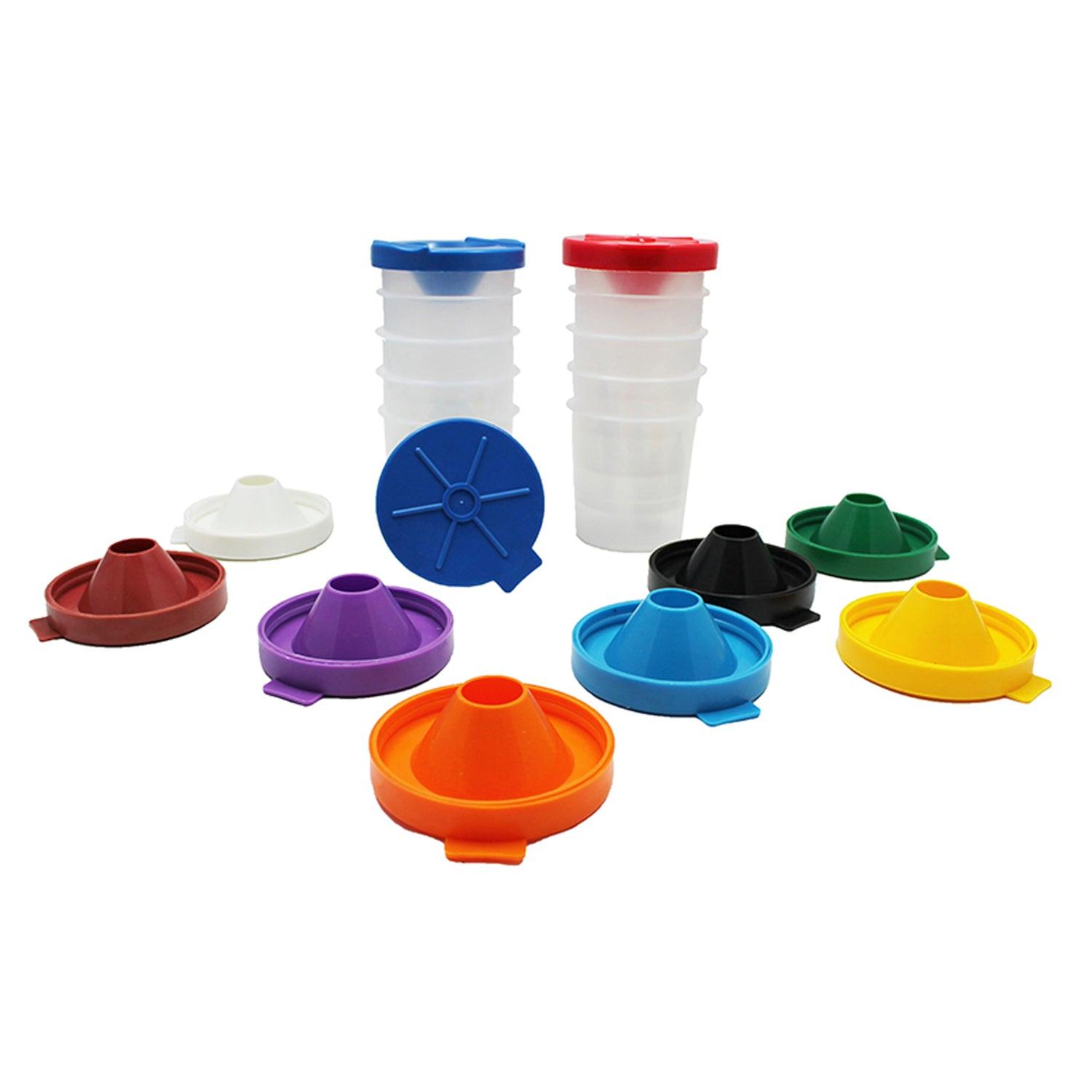 No-Spill Round Paint Cups with Colored Lids, 3" Dia., 10 Cups - Loomini