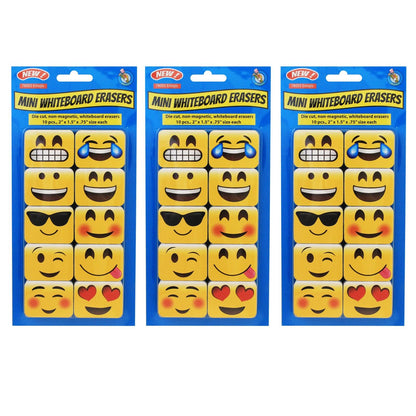 Non-Magnetic Mini Whiteboard Erasers, Emotions Icons, 10 Per Pack, 3 Packs - Loomini