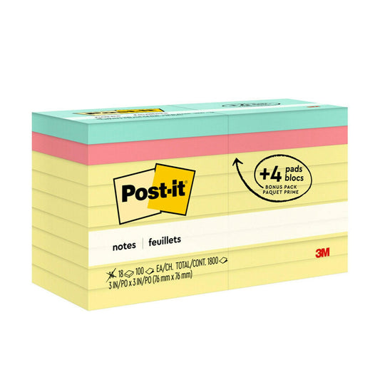 Notes Value Pack, 3 in x 3 in, Canary Yellow, 14 Pads plus 4 Pads in Poptimistic Collection - Loomini