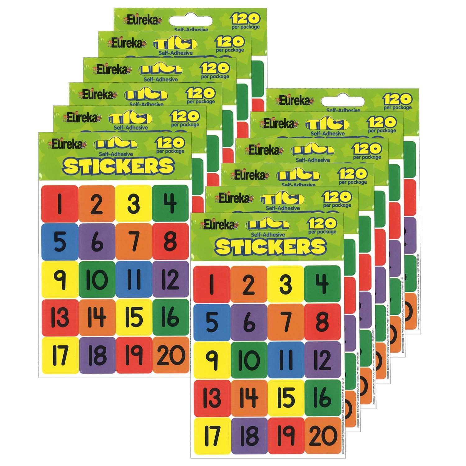 Numbers (1-20) Theme Stickers, 120 Per Pack, 12 Packs - Loomini