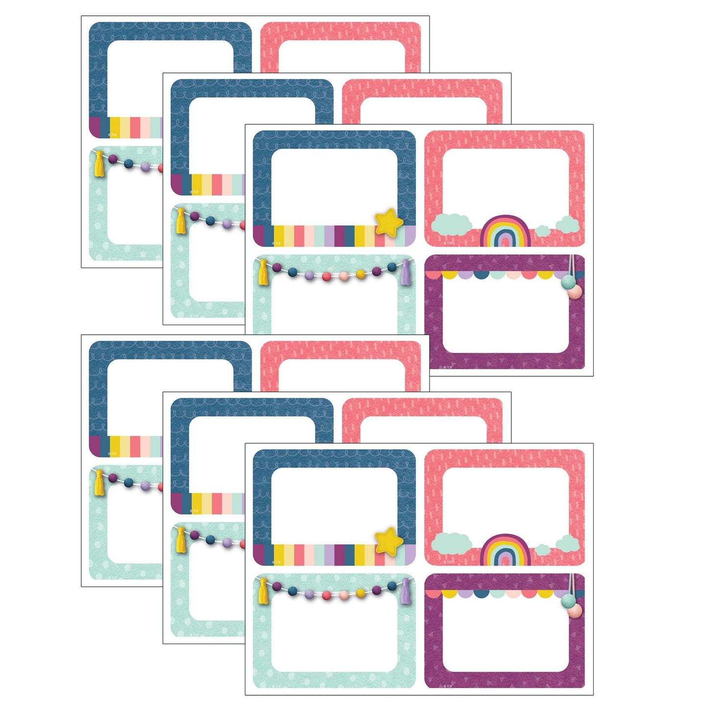 Oh Happy Day Name Tags/Labels - Multi-Pack, 36 Per Pack, 6 Packs - Loomini