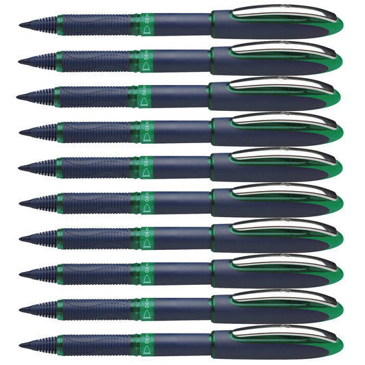 One Business Rollerball Pens, 0.6mm, Green, Pack of 10 - Loomini