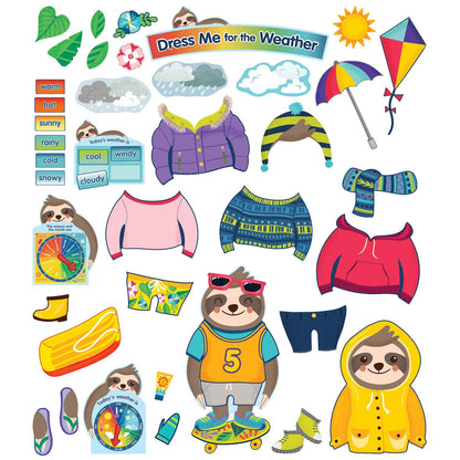One World Sloth Dress Me for the Weather Bulletin Board Set, Grade PK-2, 54 Pieces - Loomini