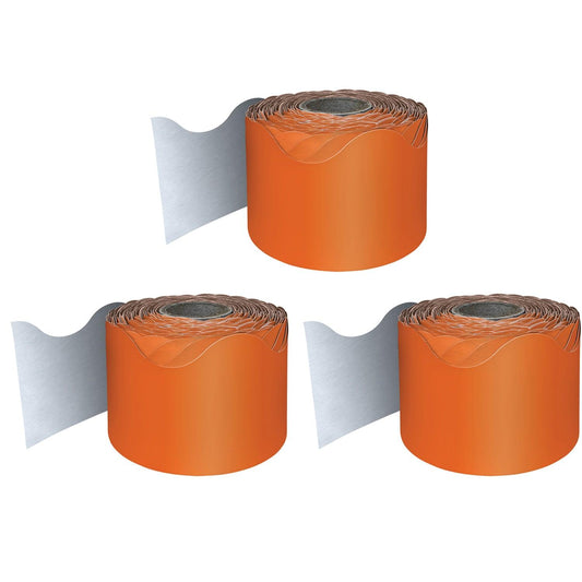 Orange Rolled Scalloped Border, 65 Feet Per Roll, Pack of 3 - Loomini