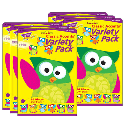 Owl-Stars!® Classic Accents® Variety Pack, 36 Per Pack, 3 Packs - Loomini