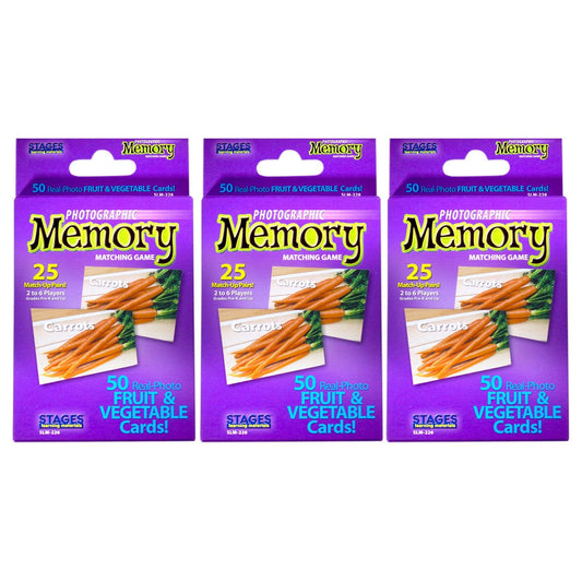 Pack of 3 - Photographic Memory Matching Game, Fruit & Vegetables - Loomini