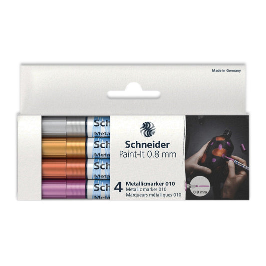 Paint-It 010 Metallic Markers, 0.8 mm Tip, Wallet, 4 Assorted Ink Colors (Set 1) - Loomini