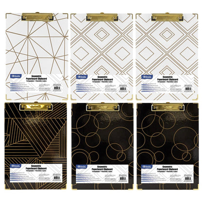 Paperboard Clipboard with Gold Low Profile Clip, Assorted Geometric Designs (No Design Choice), 12.9" x 9", Pack of 6 - Loomini