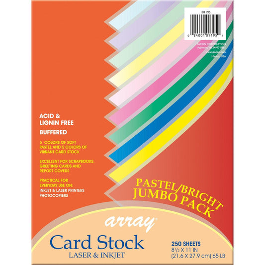Pastel & Bright Card Stock Assortment, 10 Colors, 8-1/2" x 11", 250 Sheets - Loomini