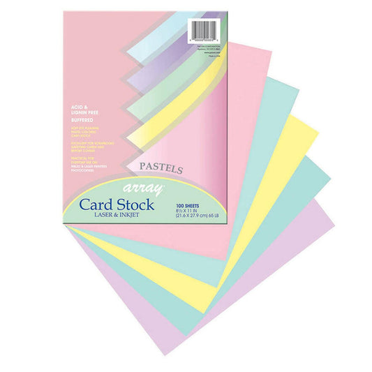 Pastel Card Stock, 5 Assorted Colors, 8-1/2" x 11", 100 Sheets - Loomini