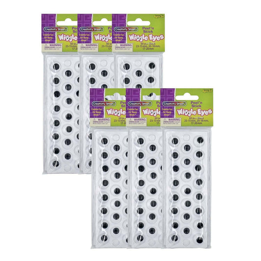 Peel & Stick Wiggle Eyes on Sheets, Black, Assorted Sizes, 60 Per Pack, 6 Packs - Loomini