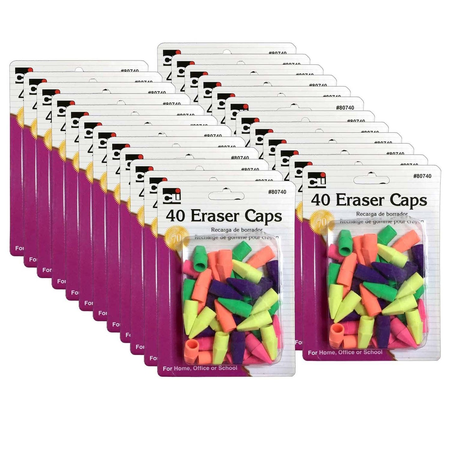Pencil Eraser Caps, Assorted Colors, 40 Per Pack, 24 Packs - Loomini