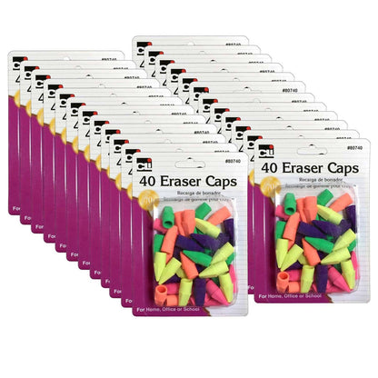 Pencil Eraser Caps, Assorted Colors, 40 Per Pack, 24 Packs - Loomini