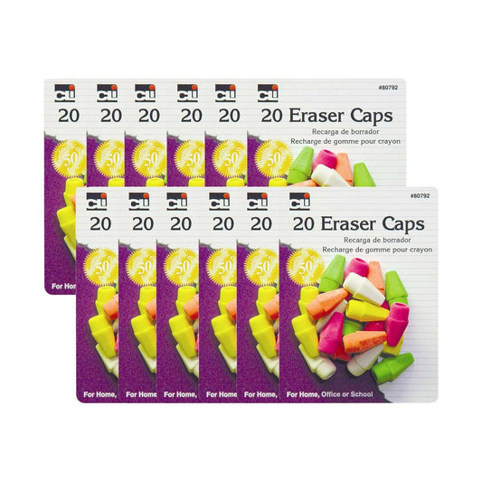 Pencil Eraser Caps, Assorted Neon Colors, 20 Per Pack, 12 Packs - Loomini