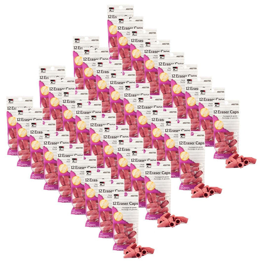 Pencil Eraser Caps, Pink, 12 Per Pack, 36 Packs - Loomini