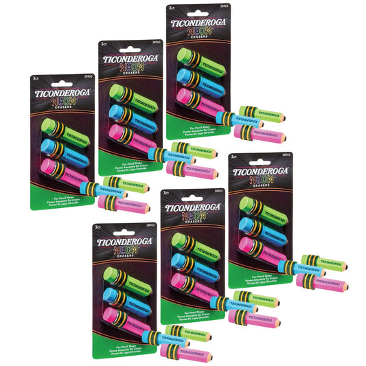 Pencil Shaped Neon Erasers, 3 Per Pack, 6 Packs - Loomini