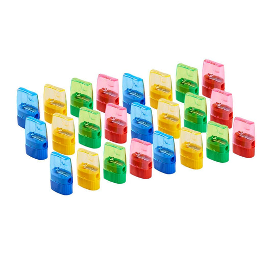 Pencil Sharpener with Cone Shaped Shaving Receptacle, Assorted Colors, 24 Per Pack - Loomini