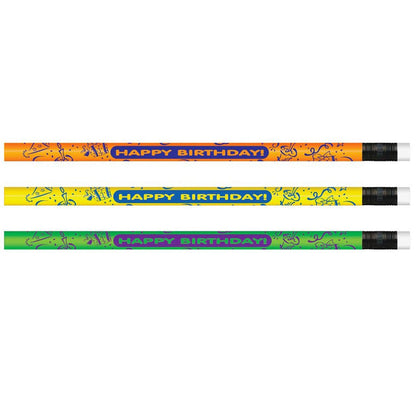 Pencils Neon Happy Birthday, 12 Per Pack, 12 Packs - Loomini