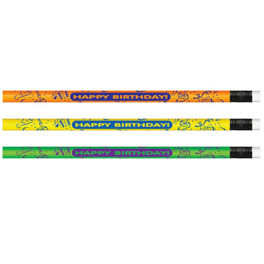 Pencils Neon Happy Birthday, 12 Per Pack, 12 Packs - Loomini